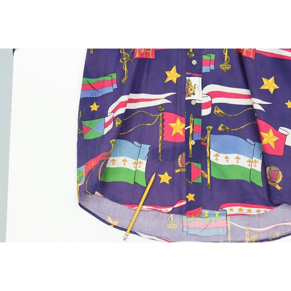 Vintage 90s Tommy Hilfiger Shirt Mens Medium All Over Flag Print Long Sleeve - Picture 6 of 8